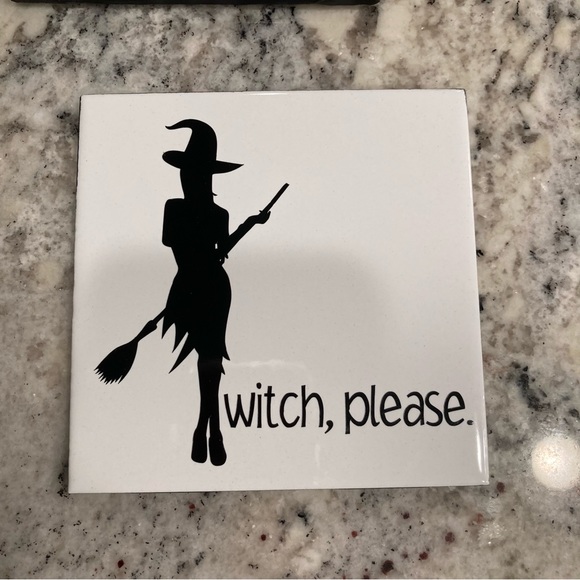 Witch Please! Go Smudge Yourself -  Set of 2 Black & White Witch Coasters - Picture 4 of 5